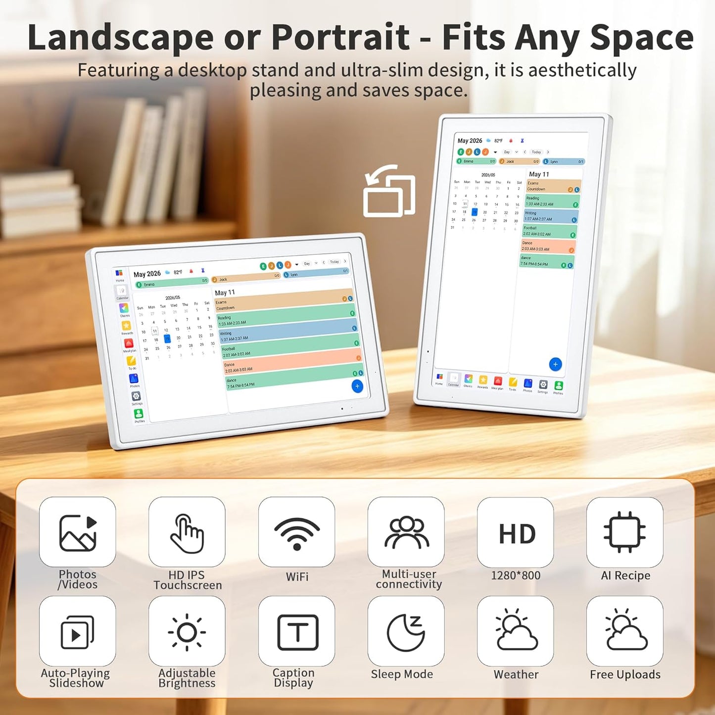 Digital Calendar, 10.1 Inch Electronic Calendar for Family Schedules, Smart Touchscreen Interactive Family Planner with Chore Chart, Meal Planner, Digital Picture Display, Gift for Mom Dad Mother (Wood Grain Color)