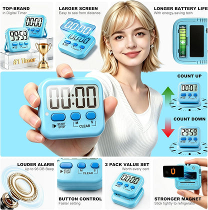Antonki 2 Pack Digital Timer for Kids Classroom Kitchen Timers for Cooking