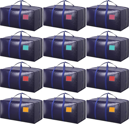 Moving Bags Heavy Duty 210GSM with Full-Open Side Zipper, 93L 220lbs Waterproof Foldable Storage Totes for College Dorm Move-In, Moving Boxes Alternative & Home Organization, Blue