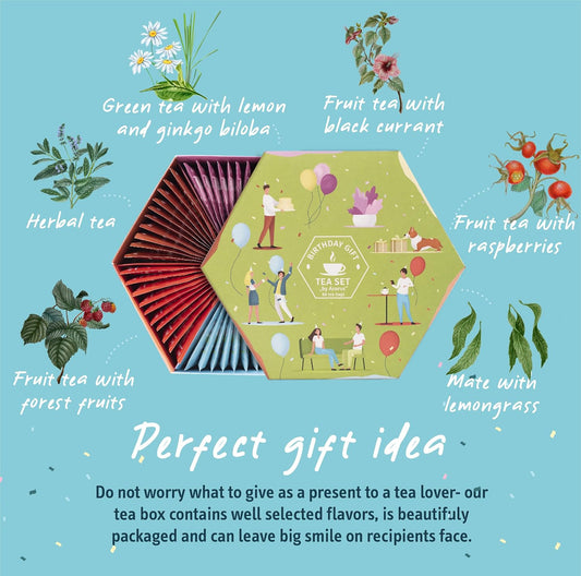 ACORUS | Birthday Gift Tea Set | Natural Tea Hamper Box Gift Flavors | Thoughtful Present for Birthday | Large Selection Box | Tea Gift Sets | 60 Herbal and Fruit Tea Bags Variety Pack