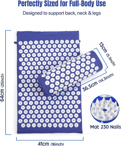 ROMIX Acupressure Mat and Pillow Set, Acupuncture Mat for Back Pain, Neck, Shoulder Pain Relief, Stress Reduction, Wellness Therapy, Cushioned Acupressure Mats with Carry Bag for Men and Women