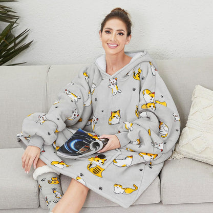 THREE POODLE Wearable Blanket Hoodie for Women, Oversized Sherpa Sweatshirt Blanket for Adults Men, Cozy Hooded Blankets, Gifts for Teen Girls Women Mom Sister