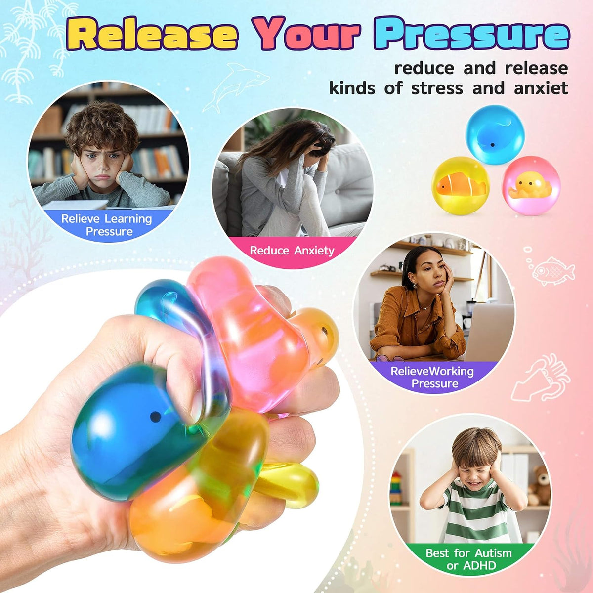 Stress Balls for Kids Adults - Squishy Fidget Toys Sensory Toys for Kids with Autism Glow in The Dark Squeeze Balls for Hand Therapy Squish Ball for Anxiety Stress Relief Sugar Ball Birthday Gifts