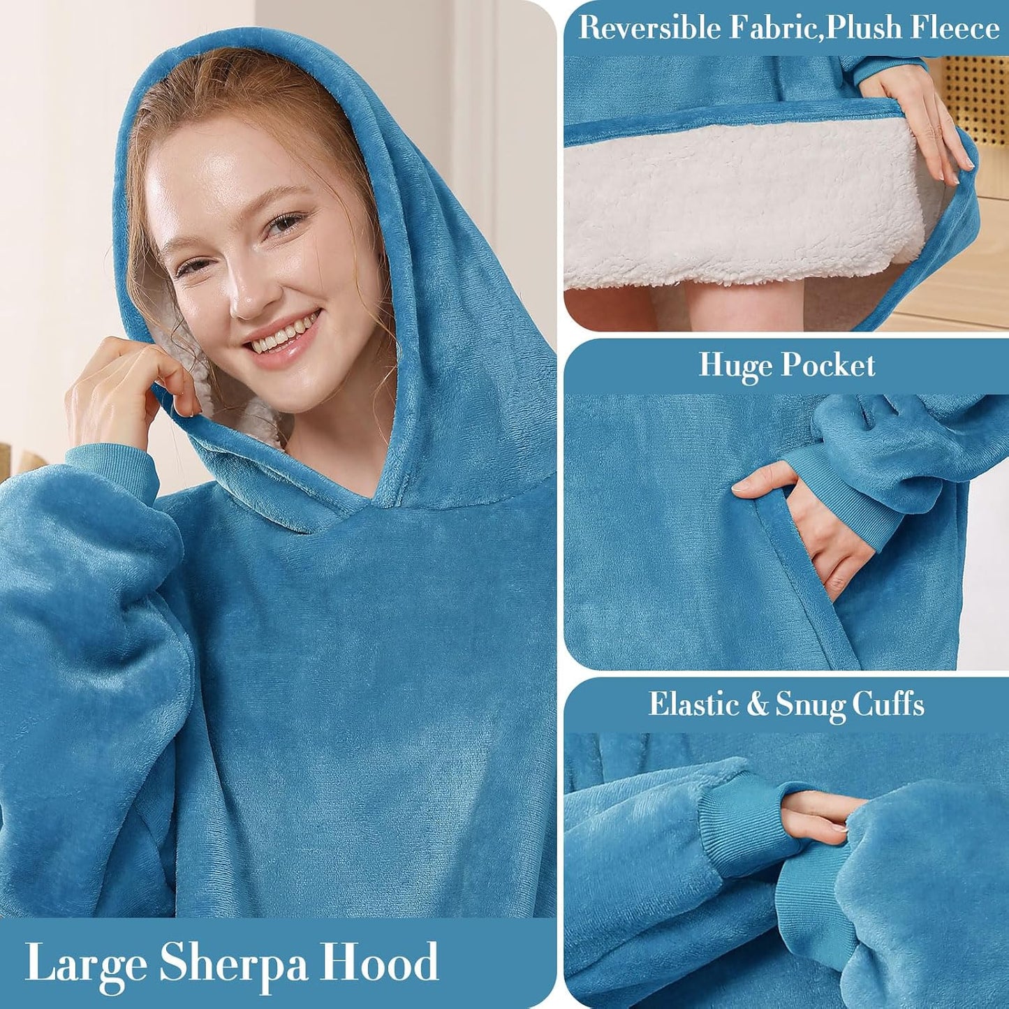 LetsFunny Blanket Hoodie,Oversized Wearable Sherpa Fleece Blanket Sweatshirt,Super Soft Warm Cozy with Giant Pocket,Gifts for Women Men Adults Teenagers, One Size Fits All