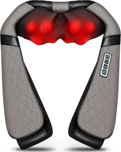 Blue Elf Shiatsu Electric Neck Back Massager Pillow 3D Kneading with Heat for Shoulder, Lower Back, Foot, Leg Muscles Pain Relief Relax in Car Office and Home (Gray)