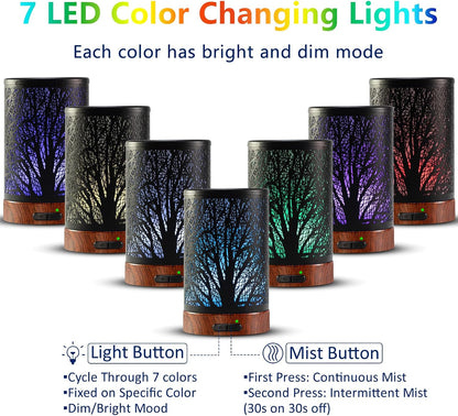 EQUSUPRO Essential Oil Diffuser 300ml Metal Electric Ultrasonic Diffuser for Large Room with Auto Shut-Off, 4 Timer Setting &7 Colors Night Light for Home