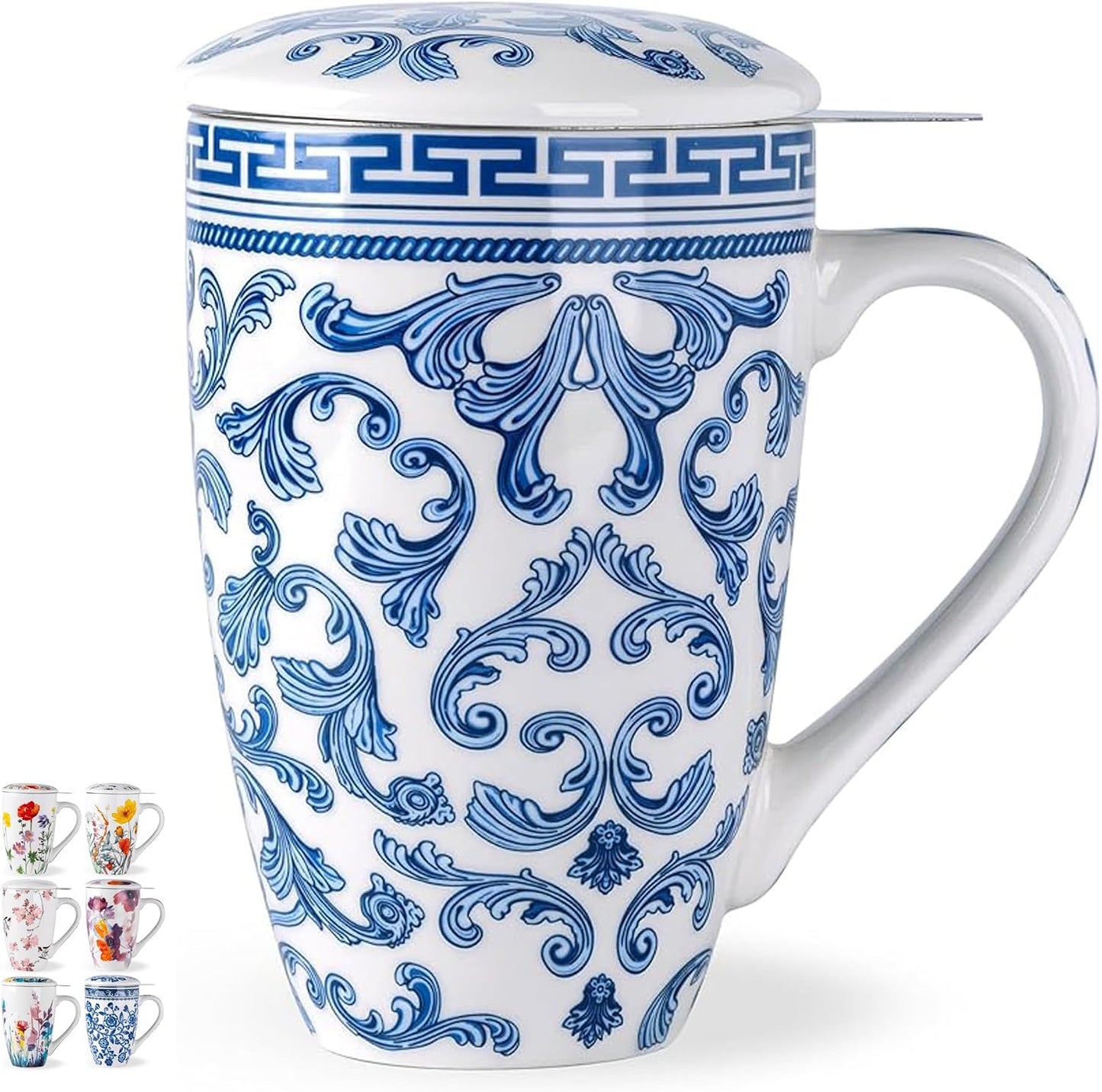 AmorArc 18oz Porcelain Tea Mug with Infuser & Lid, Loose Leaf Tea Cup with Stainless Steel Strainer, Large Coffee Mug Gift for Women, Tea Lovers, Home & Office
