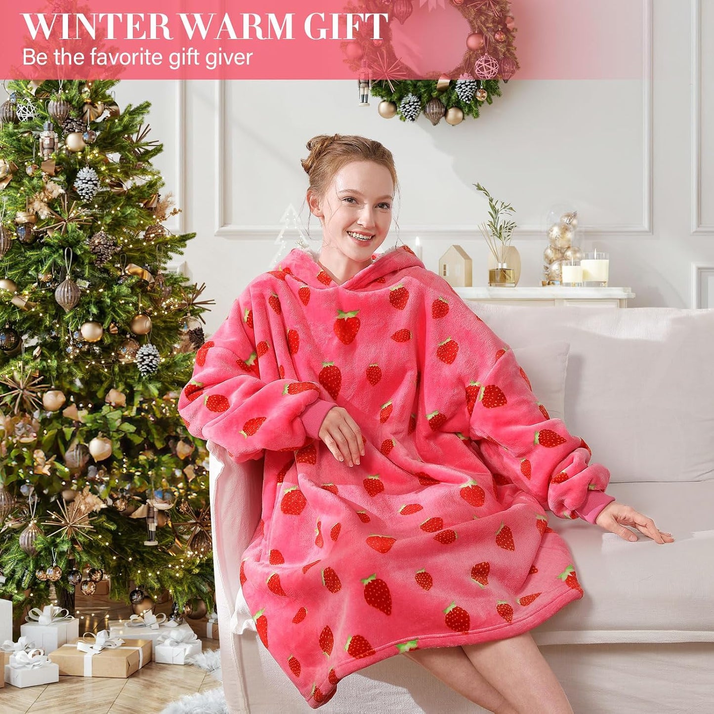 LetsFunny Blanket Hoodie,Oversized Wearable Sherpa Fleece Blanket Sweatshirt,Super Soft Warm Cozy with Giant Pocket,Gifts for Women Men Adults Teenagers, One Size Fits All