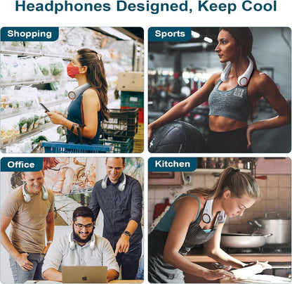 CIVPOWER Neck Fan: Portable Personal Neck Cooling Rechargeable Bladeless Fan - Hands Free 3 Speed 4000 mAh Battery USB Operated Wearable Headphone Design - Gift for Men Women Outdoor (White)