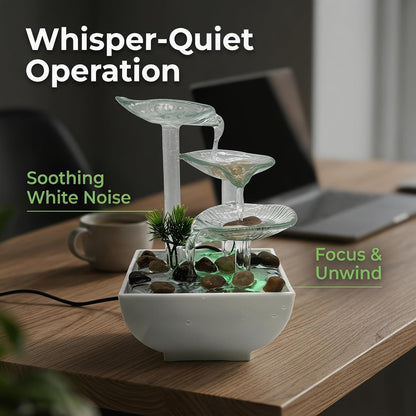 Tabletop Fountain,Indoor Water Fountain,Home Fengshui Décor Zen Relaxation Soothing Sound Machine for Office,Living Room,or Bedroom,Green Lotus,Hummingbird & Pink Flower