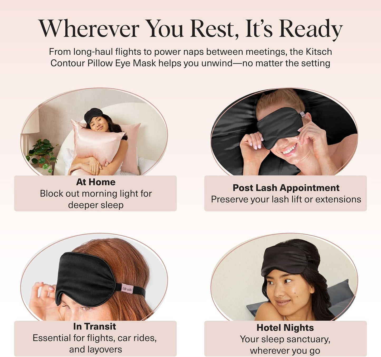Kitsch Contour Pillow Eye Mask – Softer Than Silk Eye Masks for Sleep, Blindfold Sleep Masks for Women & Men, No Eye Pressure, Lightweight, Eye Care, Travel Essentials - Charcoal