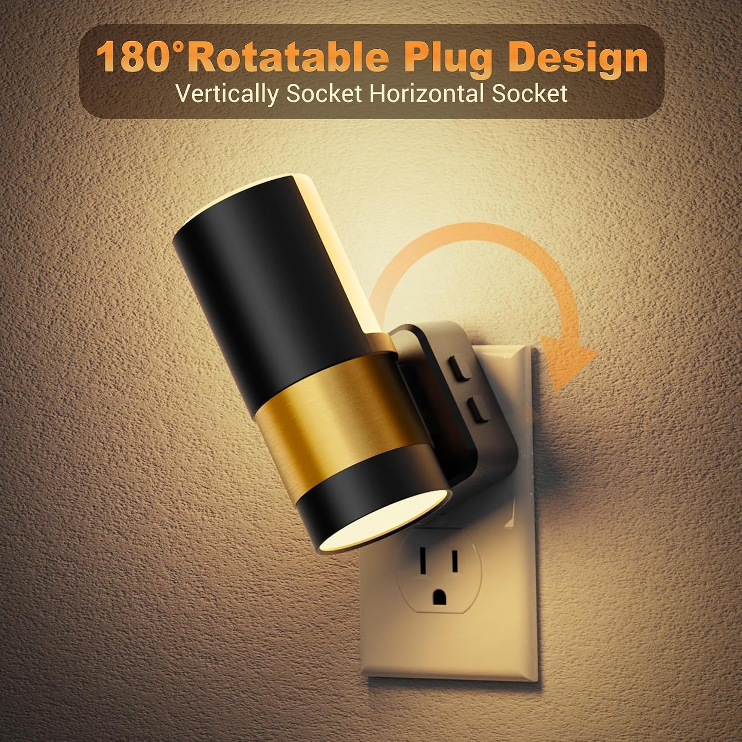 Amber Night Lights Plug into Wall, Dimmable Night Light Plug in, Modern Night Lights Auto On/Off, Amber Night Light 2000K, 0-100LM Adjustable Brightness Nightlight for Hallway Bedroom, 2 Pack