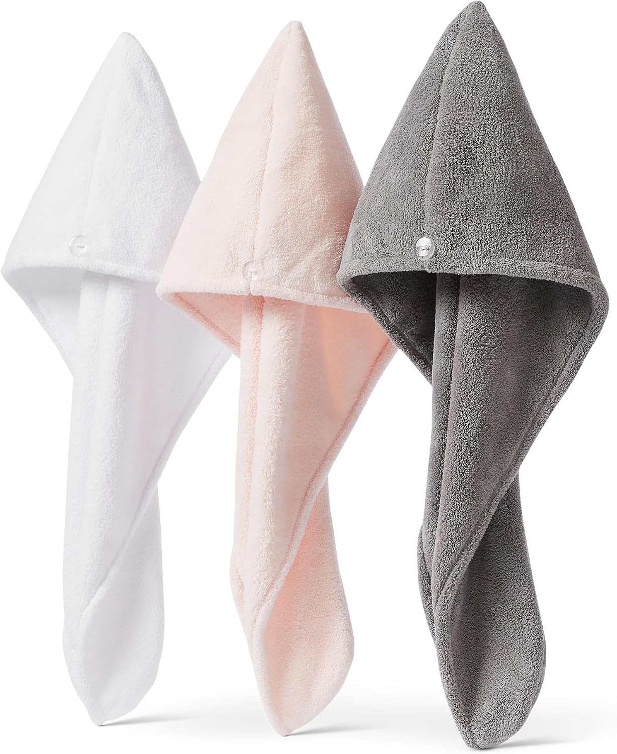 Amazon Basics Quick Dry Microfiber Hair Towel Wrap, Hair Drying Towel, Grey/Beige, 2-Pack
