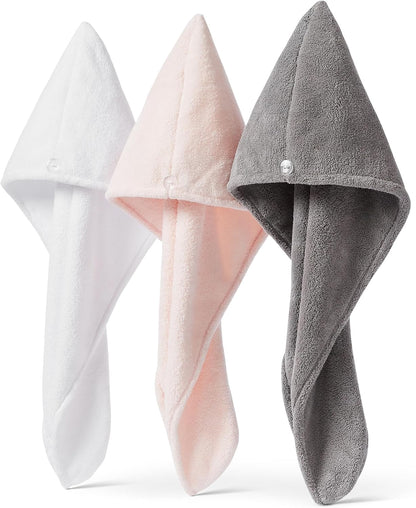 Amazon Basics Quick Dry Microfiber Hair Towel Wrap, Hair Drying Towel, Grey/Beige, 2-Pack