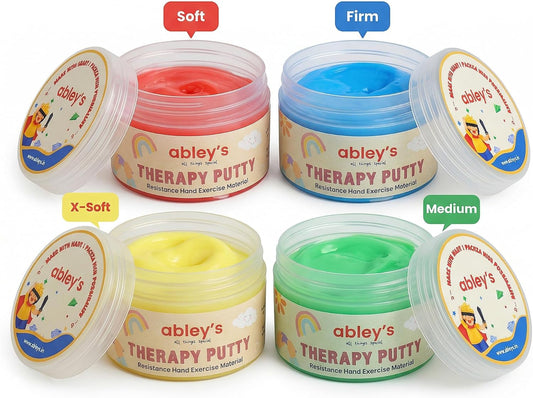 Abley’s Therapy Putty for Kids Play & Projects | Hand Exercise & Occupational Therapy Tool | Stress Relief & Fine Motor Skill Development | 4 Resistance Levels, 50g Each, Set of 4