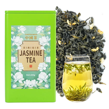 Choteaweis Chinese Jasmine Green Tea Loose Leaf Pure Leaves in Iron Can Green Tea | 100% Natural with No Artificial Additives | 7.05 Ounce (200g)
