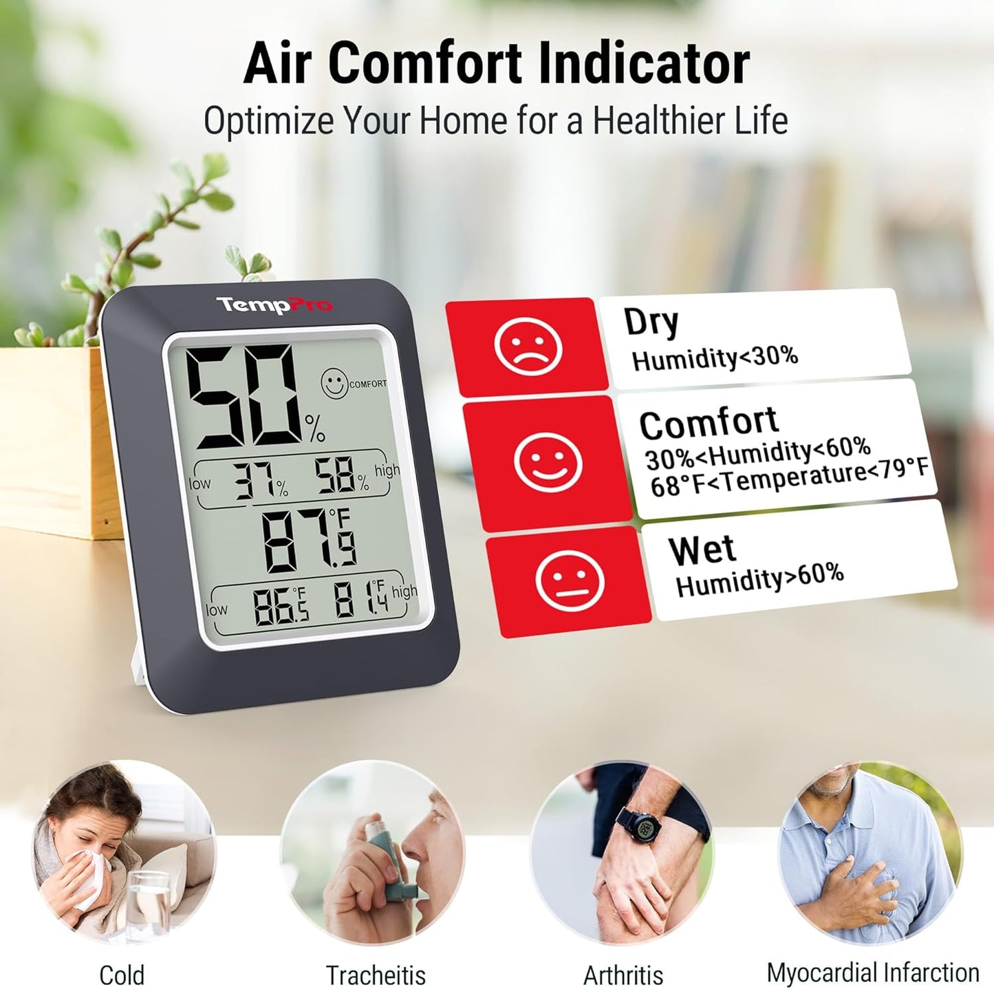 TempPro TP50 3 Pieces Digital Hygrometer Indoor Thermometer Room Thermometer and Humidity Gauge with Temperature Humidity Monitor (Previously ThermoPro)