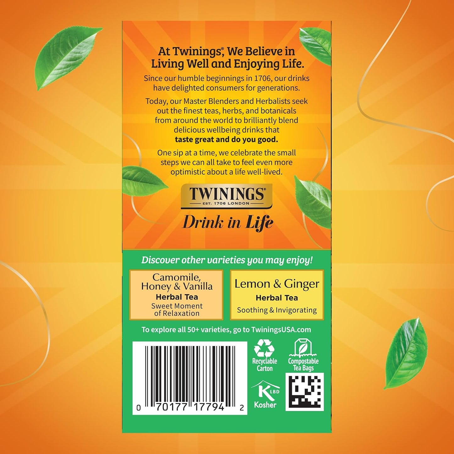 Twinings Pure Camomile Herbal Tea Individually Wrapped Bags, 100 Count (Pack of 1), Delicate for Pure Relaxation, Naturally Caffeine-Free, Enjoy Hot or Iced, 100 Teabags