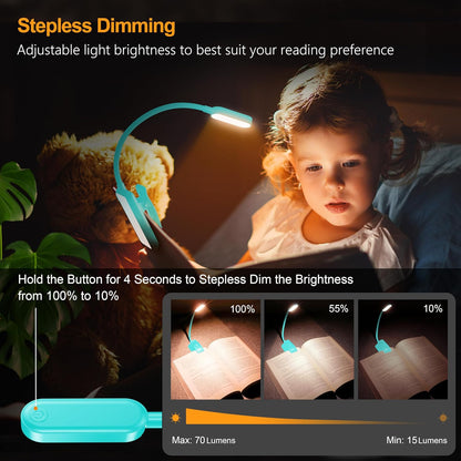 Gritin 16 LED Rechargeable Book Light for Reading in Bed- Eye Caring 3 Color Temperatures, Stepless Dimming Brightness, 80 Hrs Runtime, Lightweight Flexible Clip on Light for Book Lovers