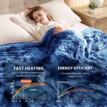 Homemate Heated Blanket Electric Throw - 50"x60" Heating Blanket Throw 1/2/4/6/8 Hours Auto-Off 10 Heat Levels Over-Heat Protection Luxury Faux Fur Sherpa ETL Certification