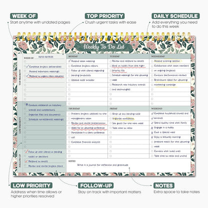 Taja Weekly To Do List Notepad with 52 Undated Sheets（8.5"×11"）- Weekly Desk Planner for Women & Man, Work and Home -1 Pack Violet Dream