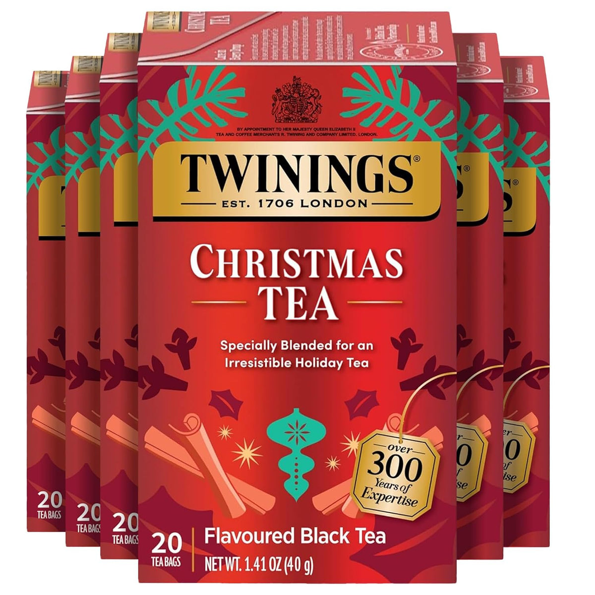 Twinings Christmas Tea, Holiday Spiced Black Tea Bags, 20 CT Box (6 Pack)