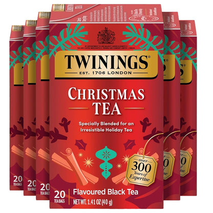 Twinings Christmas Tea, Holiday Spiced Black Tea Bags, 20 CT Box (6 Pack)