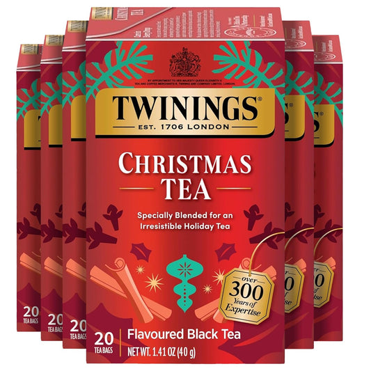Twinings Christmas Tea, Holiday Spiced Black Tea Bags, 20 CT Box (6 Pack)