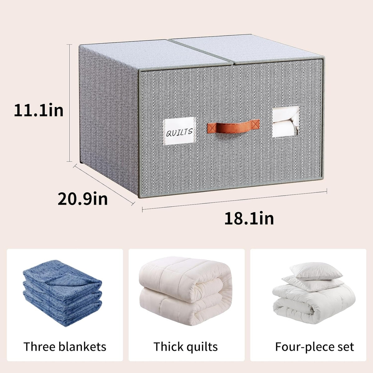 EE-RoomWorld Bed Sheet Storage Organizers，Premium Fabric Closet Organizer with Clear View Window, Space-Saving Foldable Design for Queen/King Size Bedsheets, Blankets & Duvet Covers