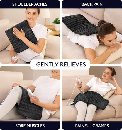 GENIANI Electric Heating Pad for Back Pain & Cramps Relief, Electric Throw, Self Care Gifts for Women, Heating Pad for Neck & Shoulder, Machine Washable Microplush, Auto Shut Off (12"x24", Tabby Gray)