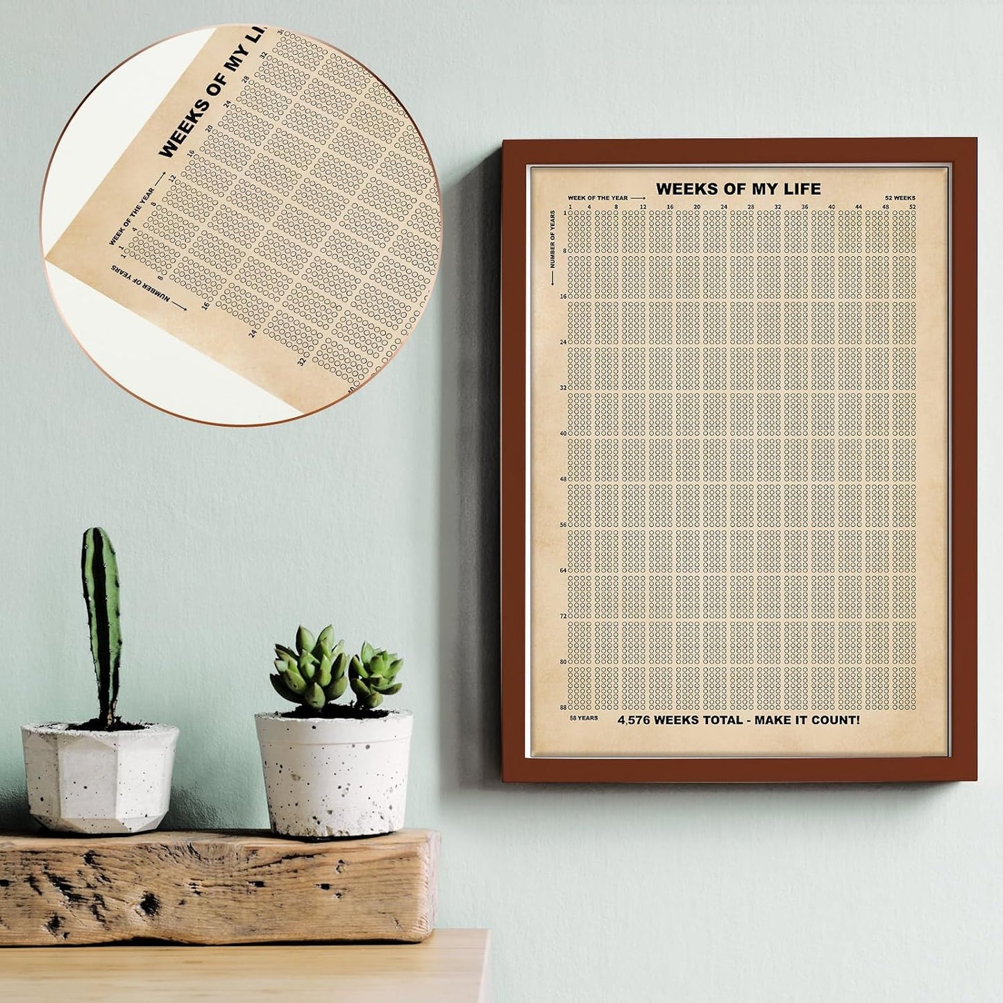 Outus 4 Pieces Weeks of My Life Calendar Memento Mori Poster Wall Decor Motivational Quotes Art 4576 Weeks Lifetime Poster for Habit Tracker Home Decoration