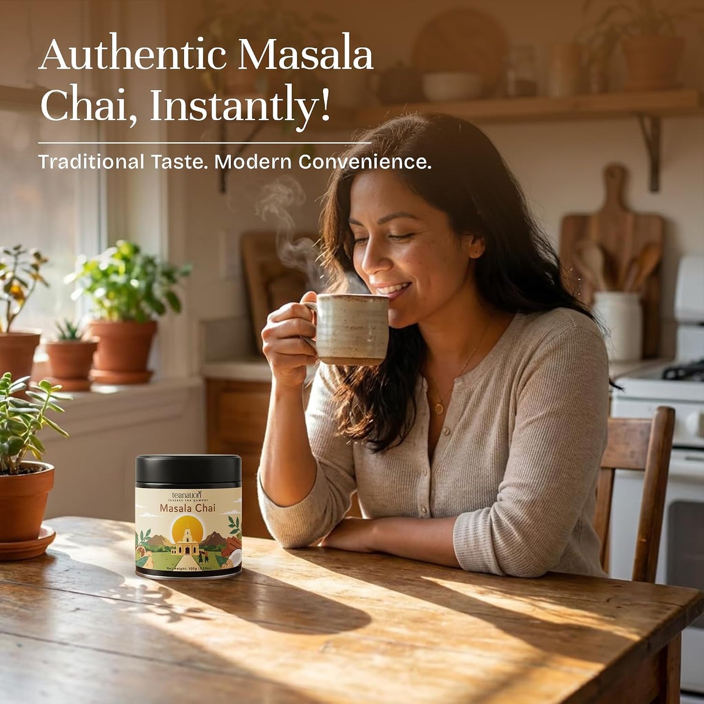 Tea Nation Masala Chai Instant Powder, 100g Chai Latte Mix – Spiced Black Tea Blend, Vegan, Gluten-Free, No Additives | Easy Chai Latte Coffee Alternative