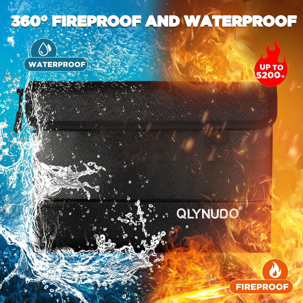Fireproof Money Bag 2 Pack, Waterproof Document Pouch for Cash & Passport