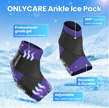 ONLYCARE Ankle Ice Pack Wrap for Swelling, Upgraded Gel Ice Pack Reusable, Hot Cold Therapy, Cold Pack for Sprained Ankle Injuries, Achilles Tendonitis, Plantar Fasciitis