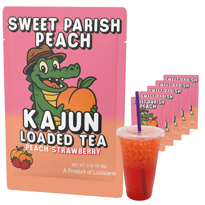 Kajun Loaded Tea Packets – Sweet Parish Peach | Peach & Strawberry Flavor | Sugar Free Energy Tea Powder | 250mg Green Tea Caffeine | Zero Calories | Keto Friendly