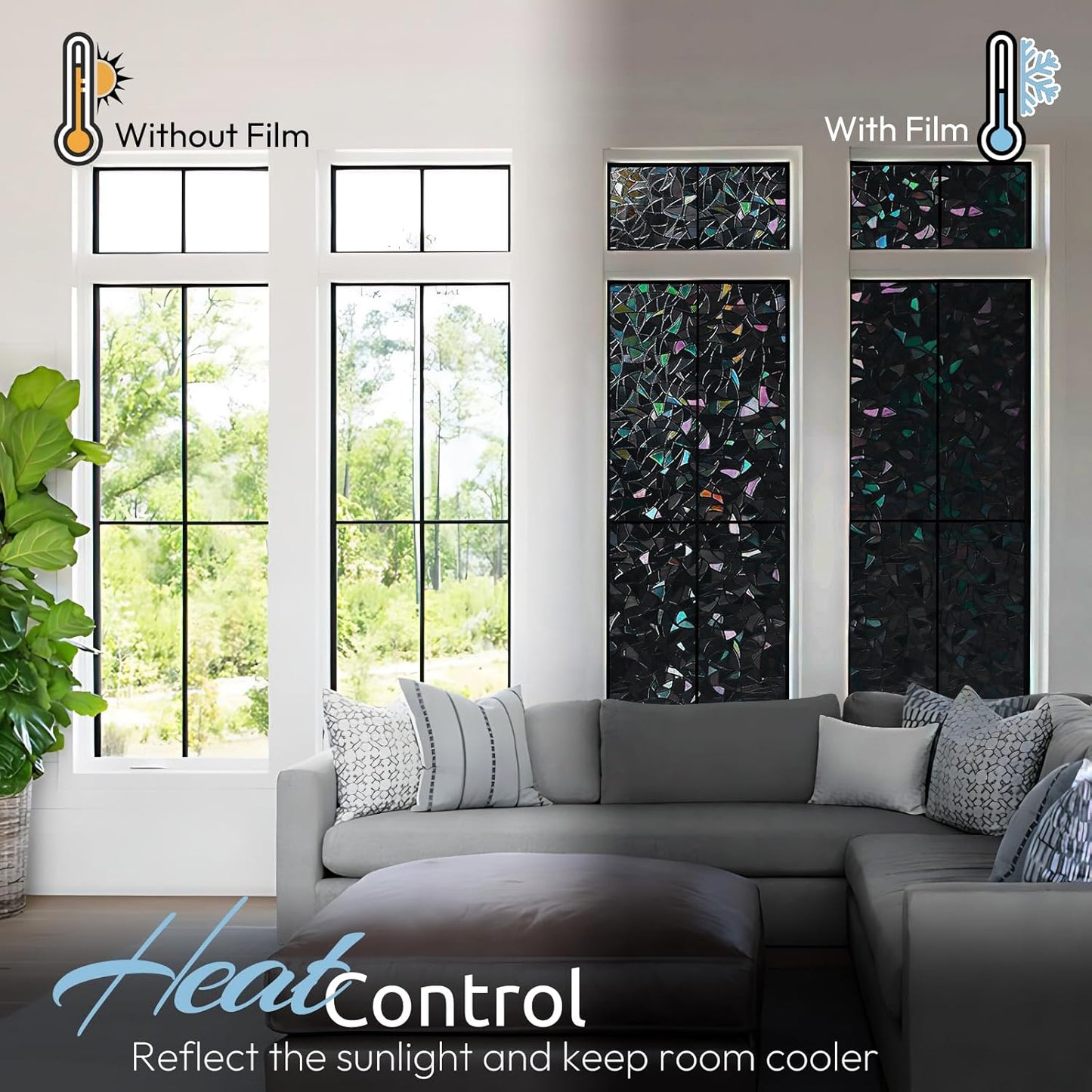 rabbitgoo Window Privacy Film Rainbow Film Decorative Window Sticker, 3D Static Stained Glass Cling Tint for Home Heat Control Non-Adhesive, 17.5 x 78.7 inches