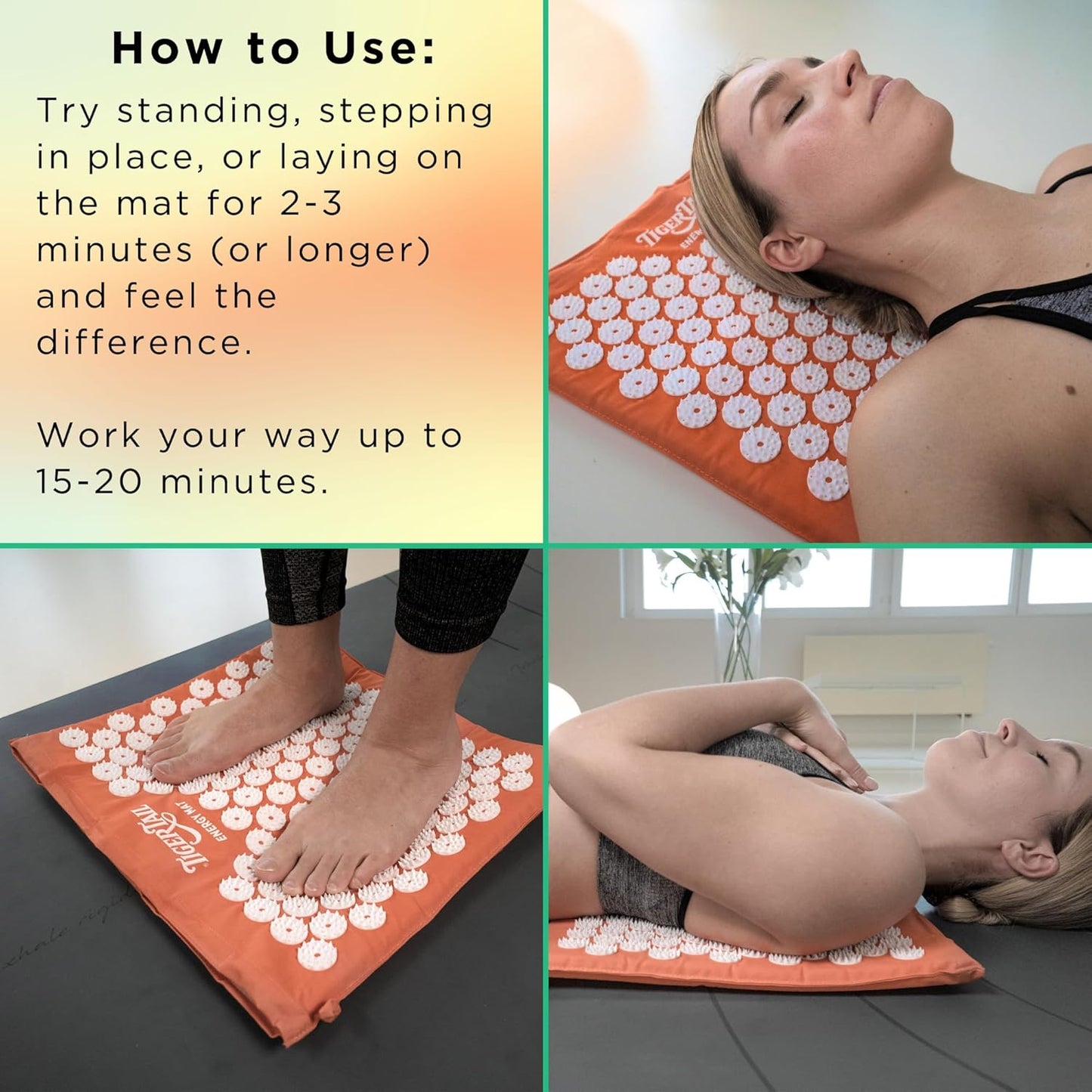 Tiger Tail Acupressure Energy Mat for Neck, Back, Shoulder, and Feet Pain Relief - Release Endorphins, Reduce Stress, Revitalize Energy Levels