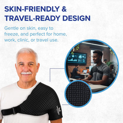 LIFE WORKS Shoulder Ice Gel Pack with Adjustable Strap, Reusable Cold Therapy Wrap for Shoulder Support, Rotator Cuff Relief, Swelling, and Injury Recovery, Fits Left or Right Side, One Size Fits Most