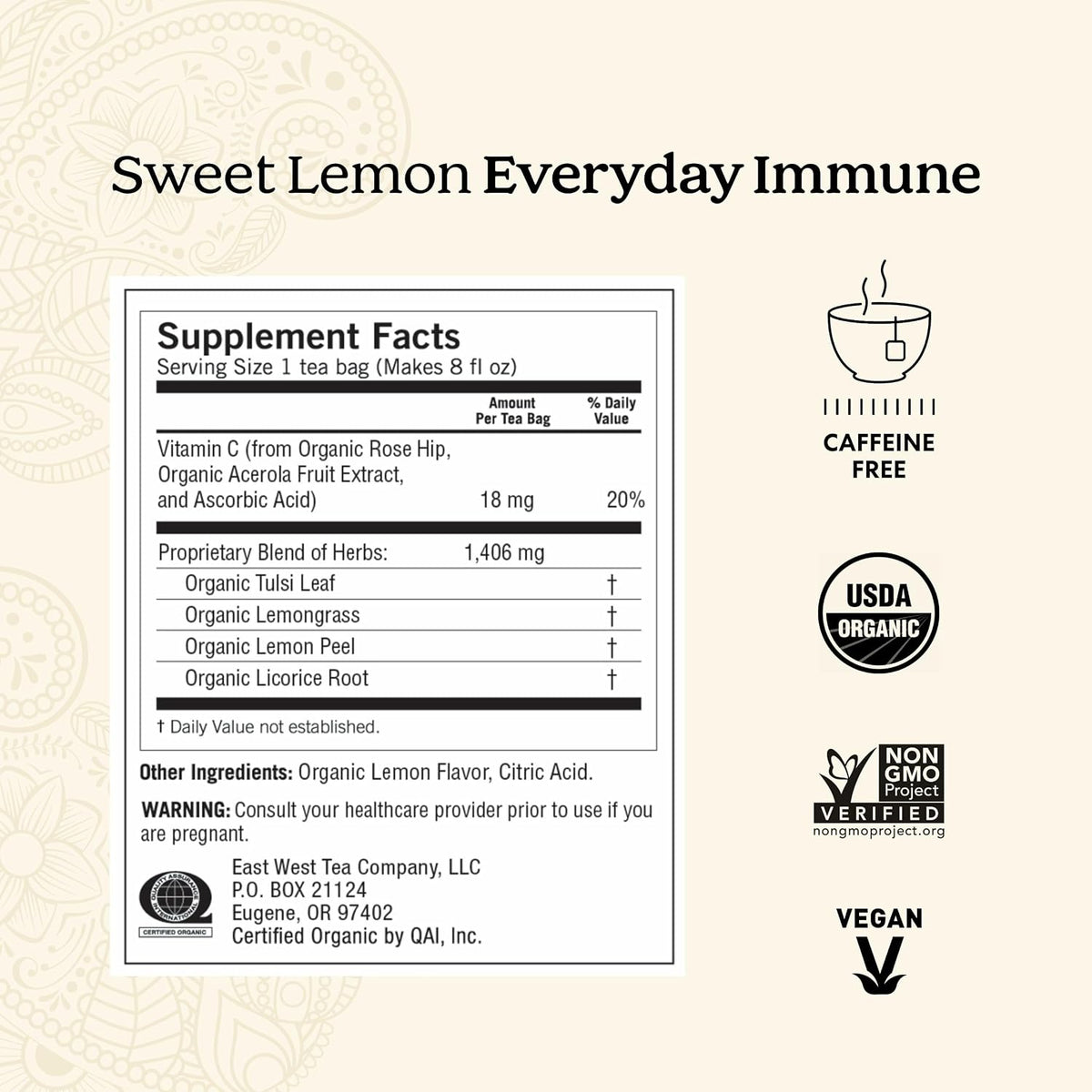 Yogi Sweet Lemon Everyday Immune Tea, 16 Tea Bags (4 Pack)