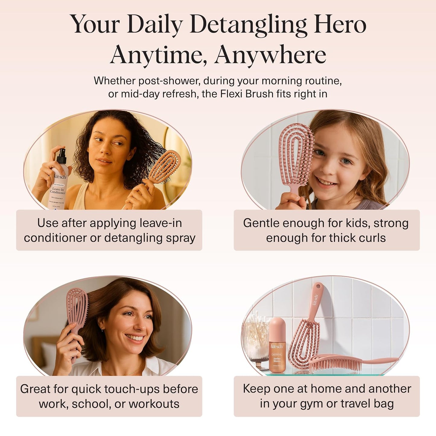 Kitsch Hair Brush Detangler – Flexi Flow Hair Brush for Women, Men & Kids | Detangling Brushes for Curly Hair with Bendable Frame, Bounce Curl Defining Brush for Wet or Dry Strands - Soft Violet
