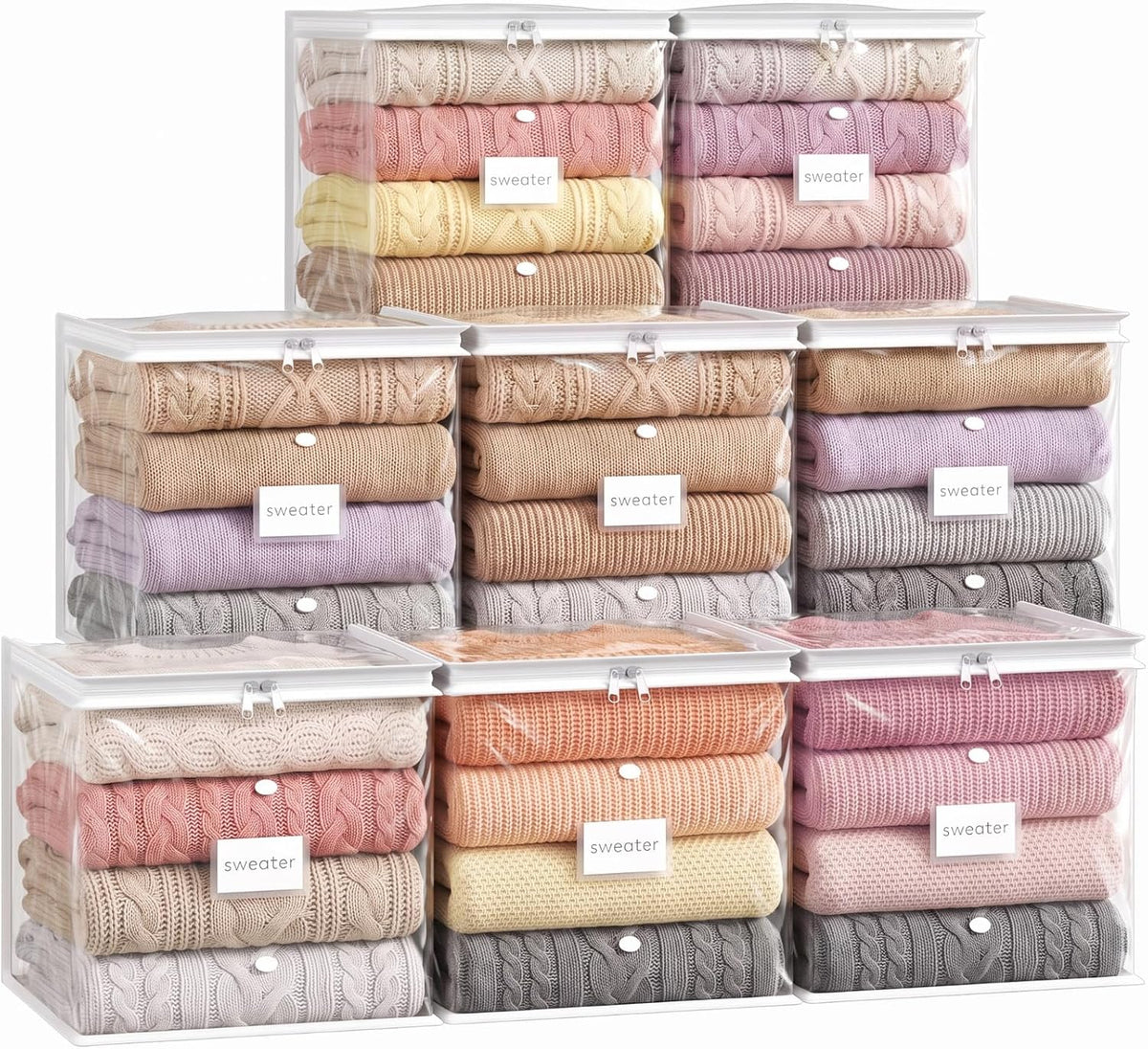 Lifewit Clear Zippered Storage Bags, Plastic Sweater Storage Bags Clothing Organizer for Blankets Linen Sweater Bed Sheet Quilt Clothes (15.7 x 13.8 x 3.9 Inch)