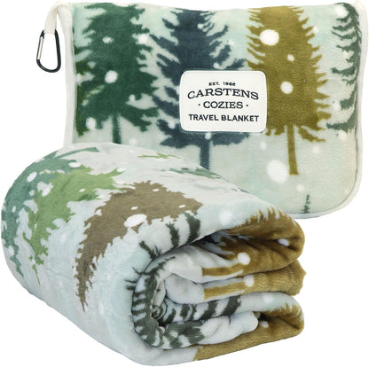 Carstens, Inc. Travel Blanket, Premium Compact 2-in-1 Airplane Blanket/Pillow, Open Sky Blue Aztec