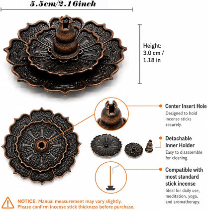 Incense Holder for Sticks, 3-in-1 Lotus and Gourd Incense Burner with Detachable Ash Catcher, Spiritual Japanese Decor for Yoga and Meditation