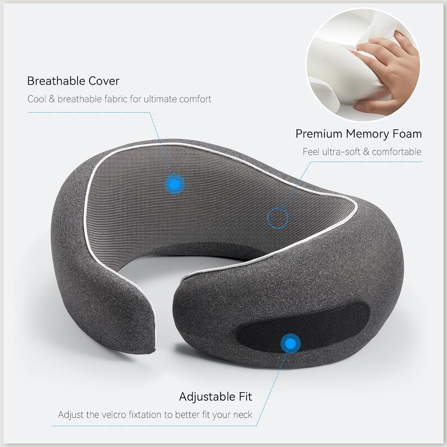 Travel Pillow, Memory Foam Neck Pillow with Ergonomic 360° Support, Travel Neck Pillow for Airplanes, Compact Design for Plane, Car & Office Travel Essentials, Max Black