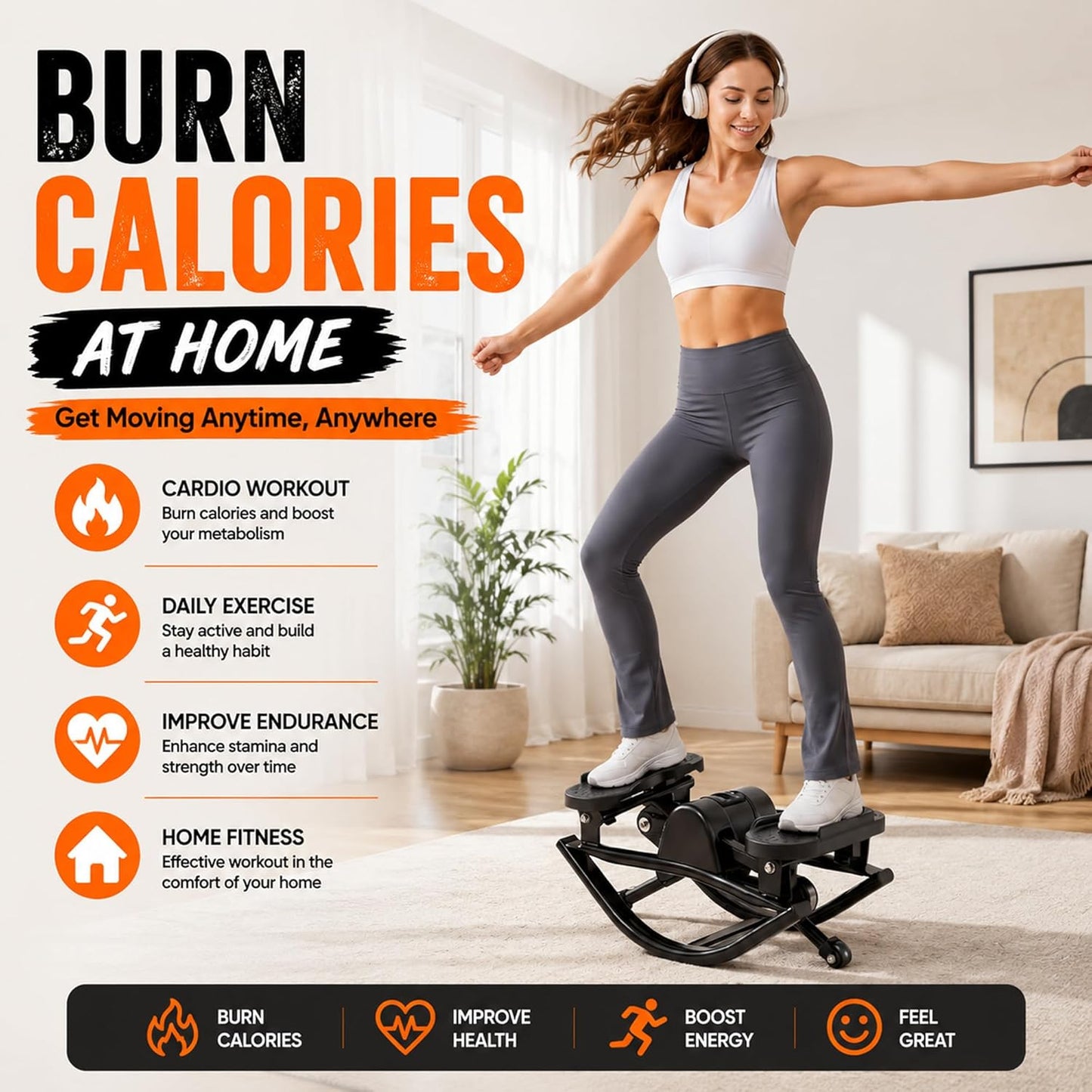 Lhanel Rock Stepper for Home Workout, Low-Impact Side Stepper with Resistance Bands, Side-to-Side Mini Stepper for Cardio, Weight Loss & Full Body Exercise