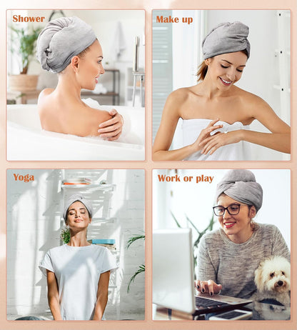 POPCHOSE Microfiber Hair Towel Wrap, 3 Pack Fast Drying Hair Turban, Stocking Stuffers for Women, Soft Ultra Absorbent, No Frizz Hair Wrap Towels for Women Wet Hair, Curly, Longer, Thicker Hair
