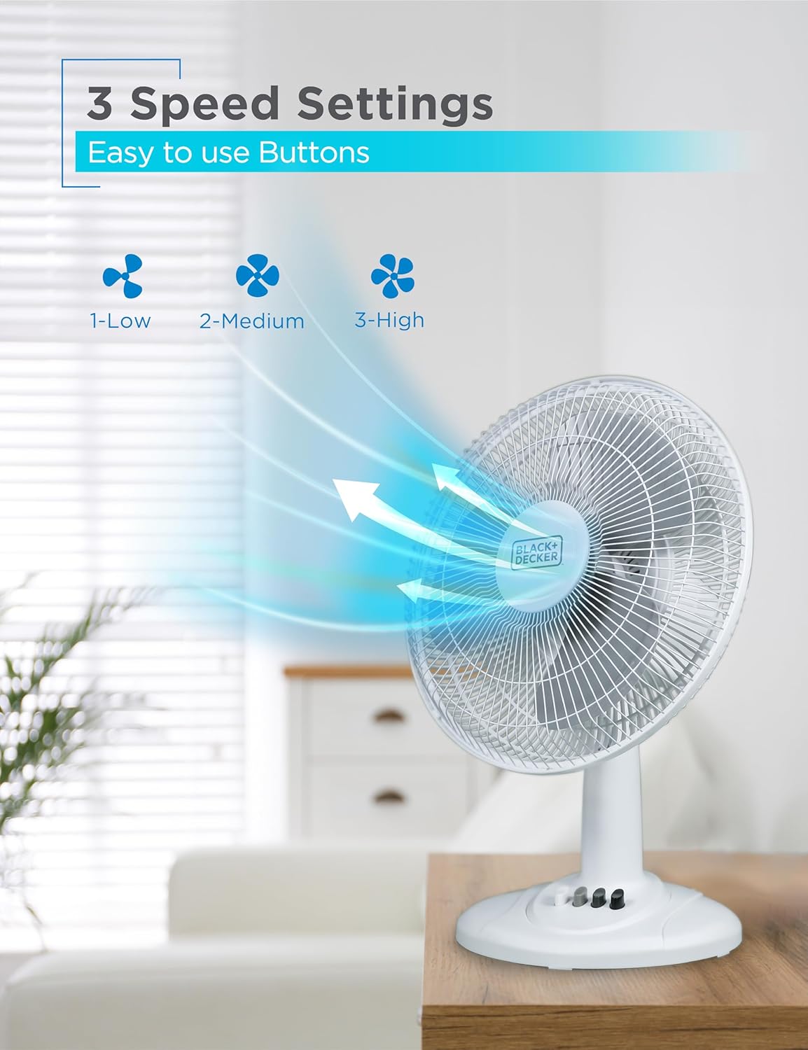 BLACK+DECKER 4" Convertible Cooling Fan, 3-Speed, Type-C USB, 2-Pack, Black