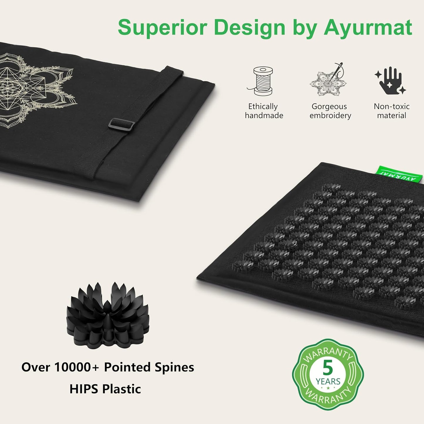 Acupressure Mat and Pillow Set - Full Body Pro Kit for Stress Relief, Muscle Relaxation & Pain Relief - Natural Eco-Friendly Linen & Coconut Fiber Mat - Includes Carrying Bag (Black)