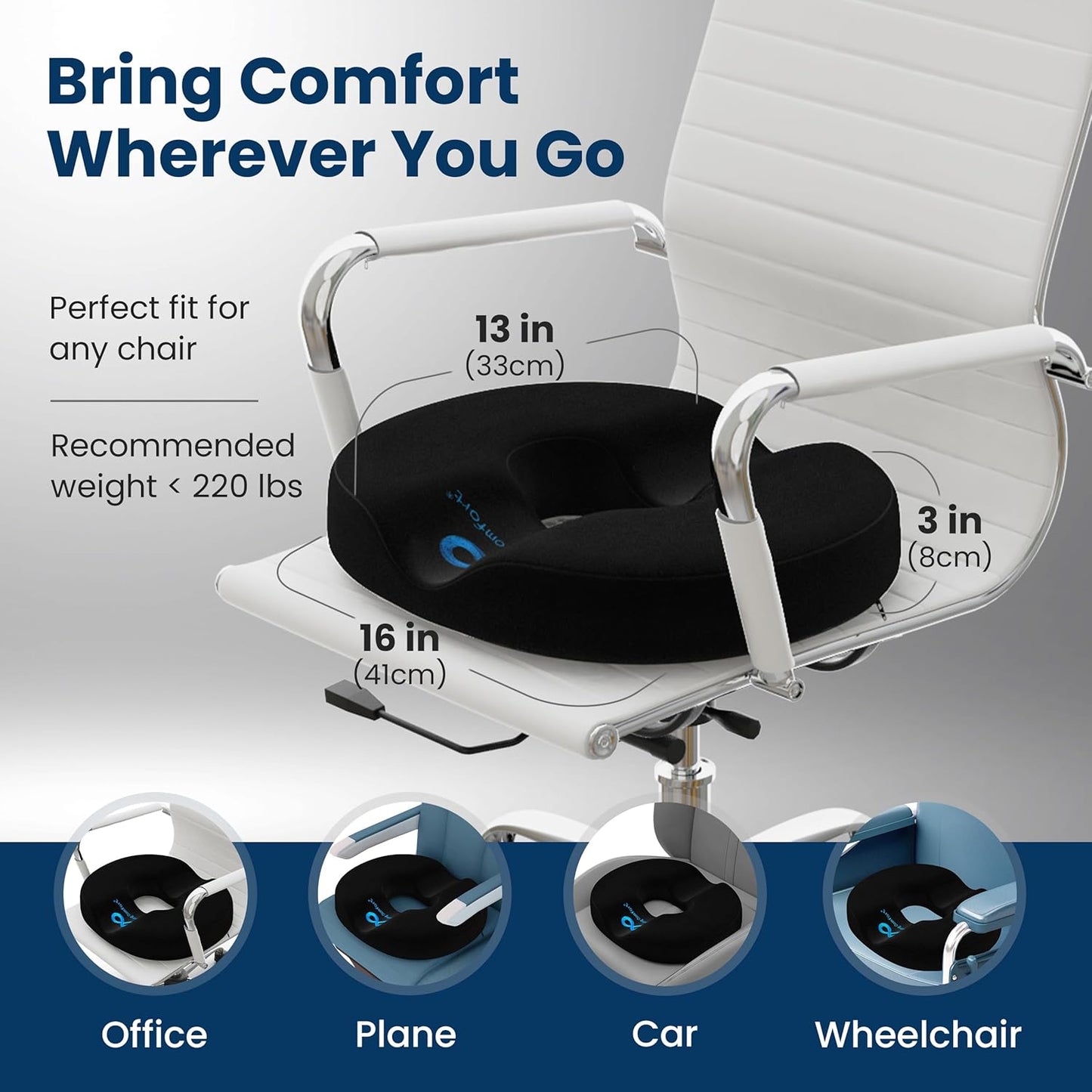 Everlasting Comfort Doctor Recommended Memory Foam Seat Cushion for Office Chairs & Car - Ergonomic Office Desk Accessories - Cushions for Tailbone Pain Relief, Sciatica (Dark Gray, Large)