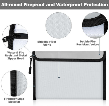 Fireproof Waterproof Document Bag - 5200°F Water Resistant Fire Proof Money Bag, 3 Layers of Heat Insulated Storage with Zipper, 7.9"x5" Portable Files Safe Pouch for Cash Passport (Black)